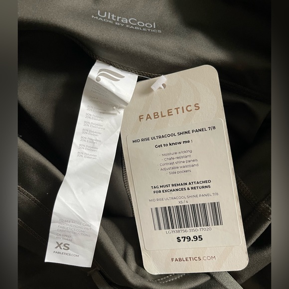 Fabletics Leggings Mid-Rise Ultracool Shine-Panel 7/8 in Army Green Size XS - Picture 6 of 6